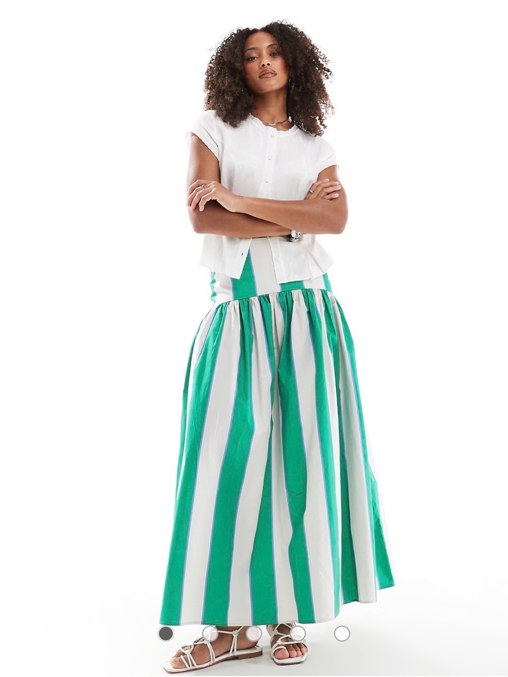 ASOS DESIGN dropped waist maxi skirt in green stripe NEW size 10